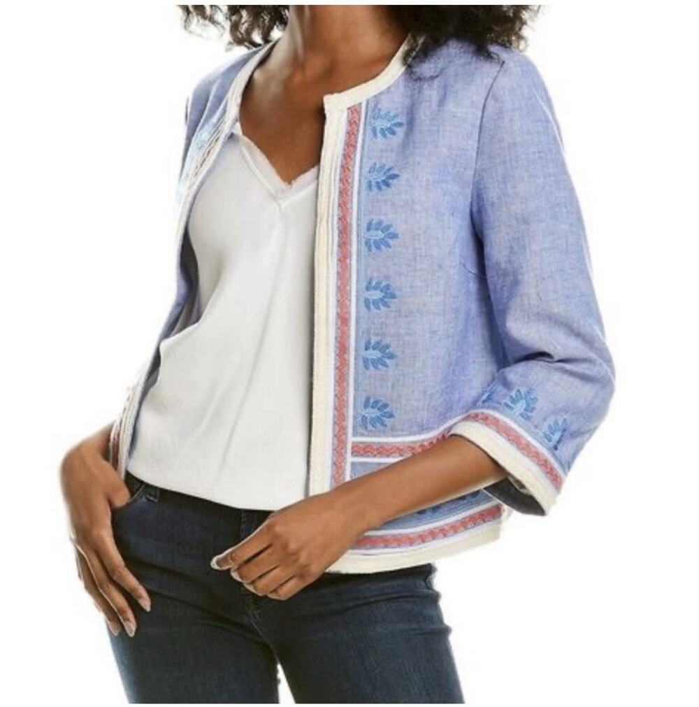 J.McLaughlin Beatrix Embroidered Blazer Jacket Medium Linen Blend